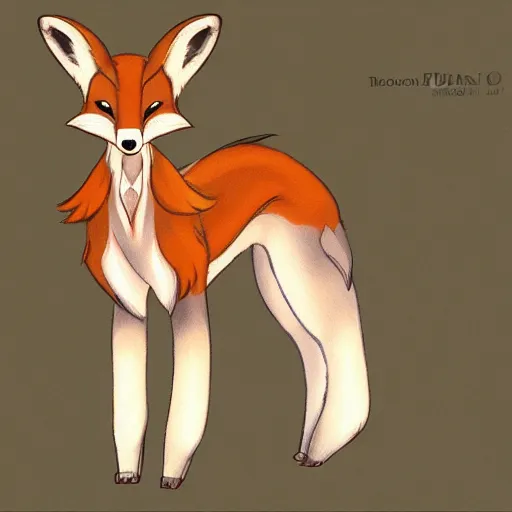 Image similar to an anthropomorphic fox deer hybrid, fursona!!!!! by don bluth, by kawacy, trending on artstation, full body