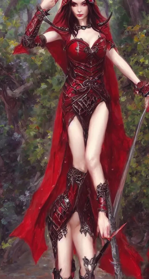 Prompt: Gothic elf princess in red dragon armor by Konstantin Razumov