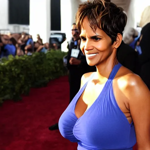 Image similar to halle berry as an anthropomorphic blueberry