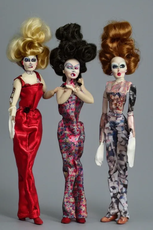 Image similar to drag queen ceramic dolls in creepy attic