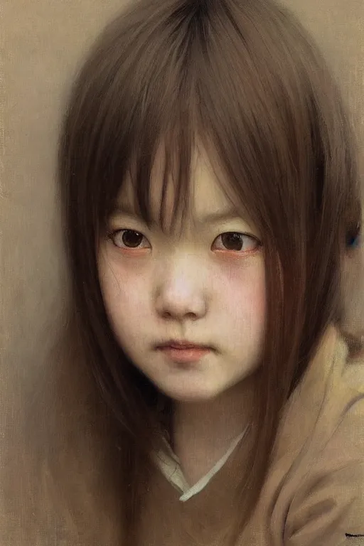 Image similar to japanese schoolgirl by Alyssa Monks, Gaston Bussiere. Bob hairstyle, school uniform, full body, urban dystopia, hyper realism, realistic proportions, artstation, concept art, smooth, sharp focus, illustration