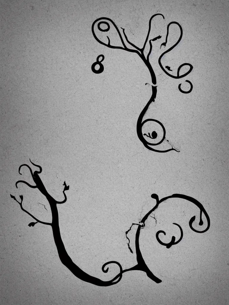 Image similar to centered minimal silhouette art of an acorn growing into a tree in the shape of a treble clef, with a few scars on the tree, bursts of color, inspire and overcome, playful