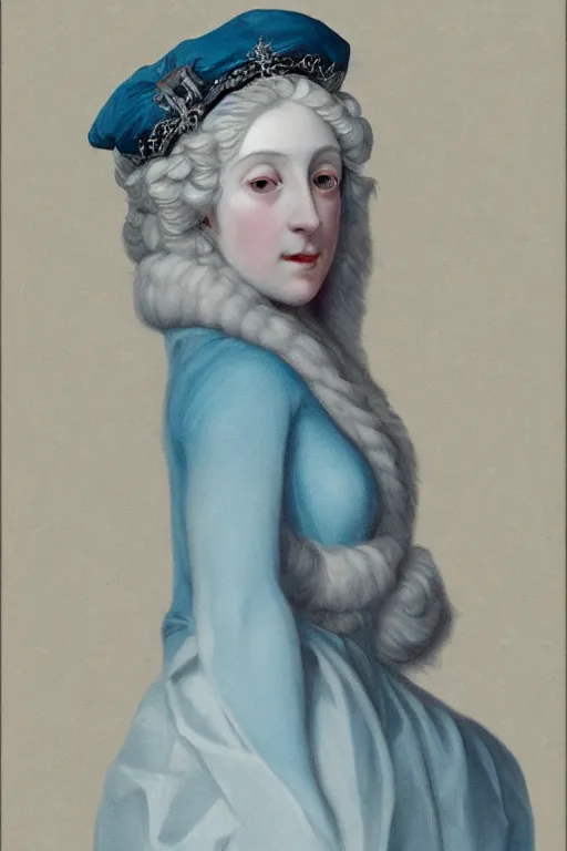 Prompt: Portrait of a frigid Ice Queen, in the style of Hyacinthe Rigaud, Jacques-Louis David and Artstation