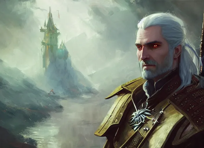 Prompt: concept art of a witcher by wlop and vladimir volegov and alexander averin and delphin enjolras and daniel f. gerhartz