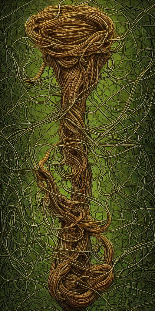 Image similar to beautiful woman, cthulhu, woven, wires, vines, ropes, intertwined, wrapped around, intricate digital art, extremely detailed, 8 k