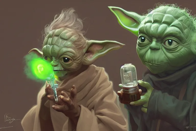 Prompt: yoda smoking a bong. highly detailed, digital painting, artstation, concept art, smooth, sharp focus, illustration, art by krenz cushart and artem demura and alphonse mucha