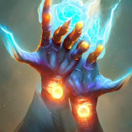 Image similar to glowing magic hands with fingers floating in the air, hands, fingers, fingers, fingers, fingers, fingers, fingers, hands, glowing fingers, blue theme, bright art masterpiece artstation. 8 k, sharp high quality artwork in style of jose daniel cabrera pena and greg rutkowski, concept art by tooth wu, blizzard warcraft artwork, hearthstone card game artwork, human anatomy