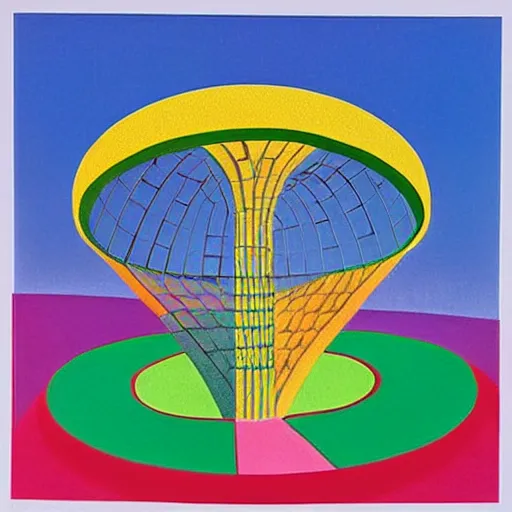 Prompt: a circular portal structure made from crystals in a fantasy city, beautiful curves, golden ratio, artwork by david hockney