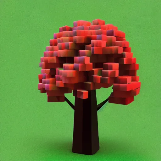 Image similar to a low poly tree with cubes as fruits, flat image, minimalistic