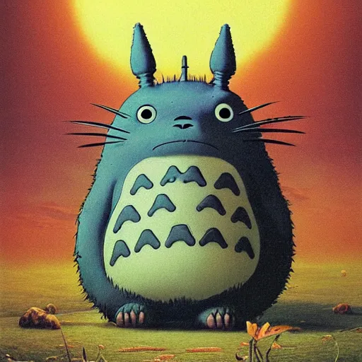 Prompt: Totoro, Studio Ghibli, Zdzisław Beksiński