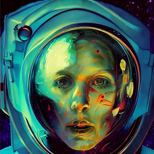 Prompt: astronaut, horror poster 9 0 s, cosmic horror, abstract, ghostly, arcade, duotone, poltergeist, lets get weird, intricate, elegant, highly detailed, digital painting, artstation, smooth, sharp focus, art by mondo, julian del rey and greg rutkowski, david la chapelle, ultraviolet colors,