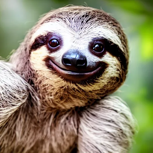 Image similar to baby cute sloth looking at the camera, most cute realistic animal in the world, sloth killing a pigeon with cute face, aggressive sloth fighting a muscled pigeon, best photo award, high quality 8 k, cinematic lighting