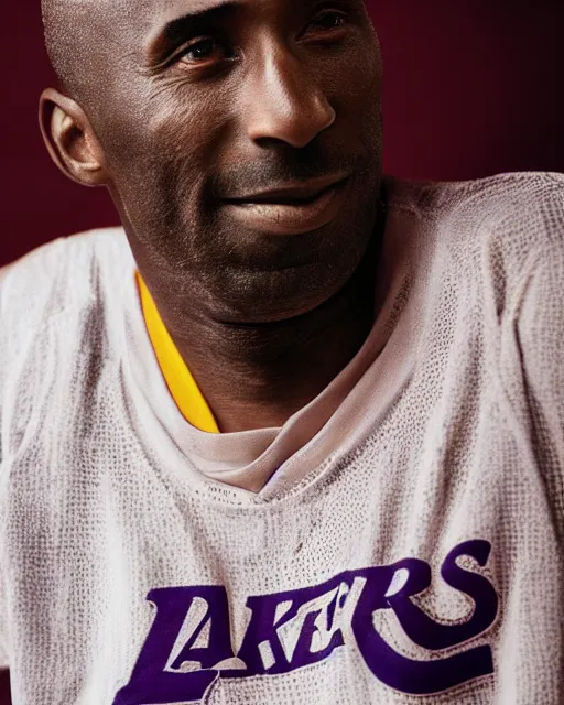 KREA - portrait of kobe bryant, wrinkled, in 7 0 years old, wearing lakers  jersey, photography by steve mccurry, 1 5 mm lens, in his study, trending  on artstation