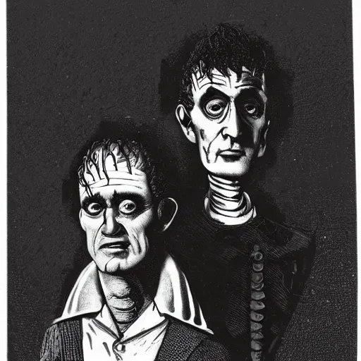 Prompt: photo of dr frankenstein and frankenstein’s monster