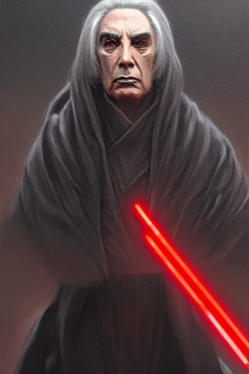 Image similar to breathtaking detailed concept art painting of a sith lord michel temer, by hsiao - ron cheng, exquisite detail, extremely moody lighting, 8 k