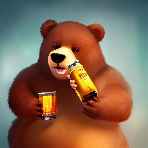 Prompt: a fat bear drinking a beer,digital art ,artstation ,ross tran , wlop