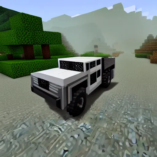 Prompt: minecraft in the year 2030. ultra RTX hyperrealism exotic color v8 supercharged turbo truckboat truck simulator 9000