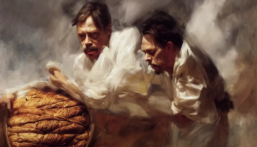 Prompt: beautiful portrait of steve buscemi as a load of bread, art by anders zorn, wonderful masterpiece by greg rutkowski, beautiful cinematic light, american romanticism thomas lawrence, greg rutkowski