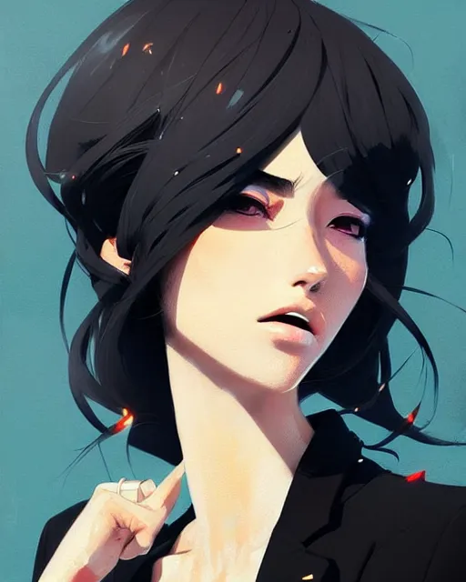 Prompt: a ultradetailed beautiful panting of a stylish woman wearing a black blazer, by conrad roset, greg rutkowski and makoto shinkai, trending on artstation