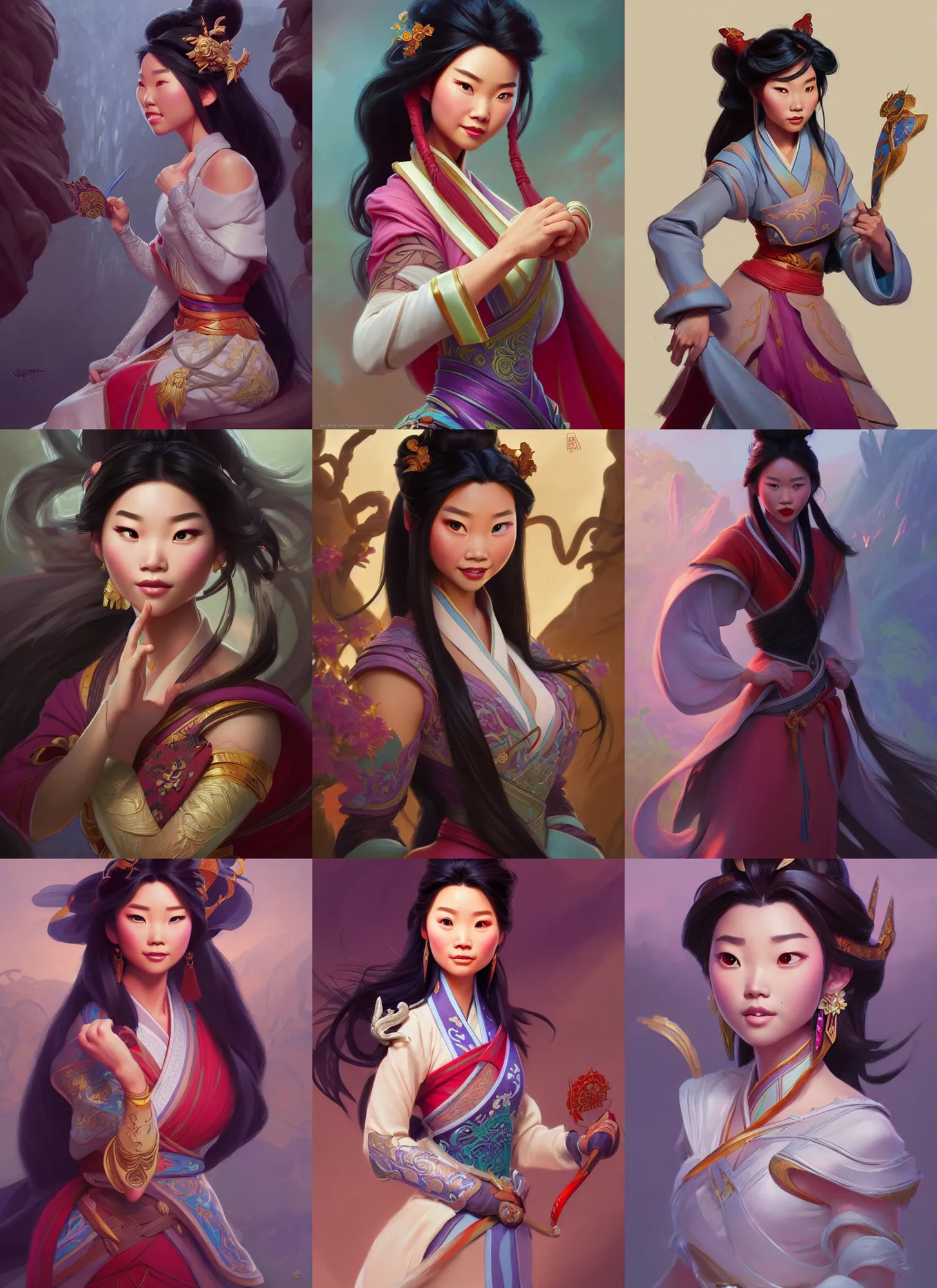 Prompt: characters from disney's encanto mixed with mulan, d & d, fantasy, intricate, elegant, highly detailed, digital painting, artstation, concept art, matte, sharp focus, illustration, hearthstone, art by artgerm and greg rutkowski and alphonse mucha