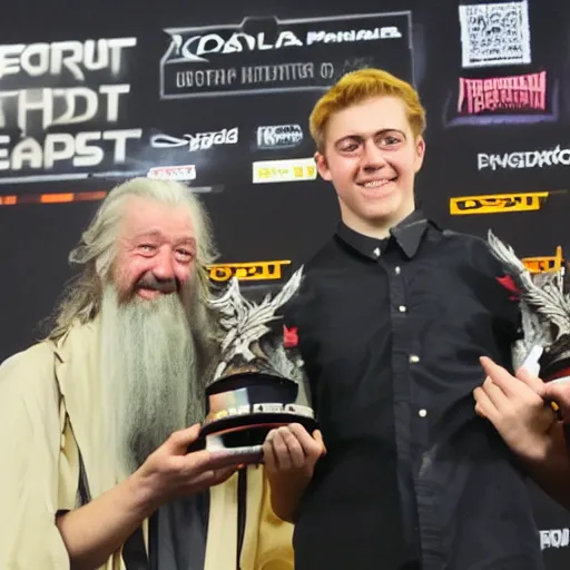 Prompt: gandalf winning an esports tournement,