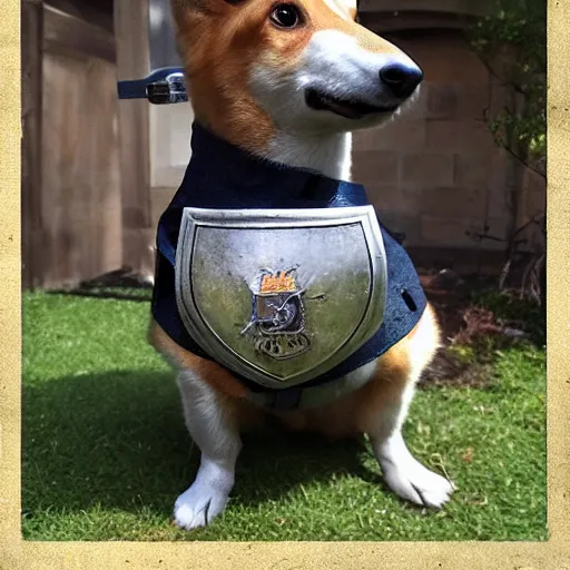 Prompt: Medieval corgi in a knights armor