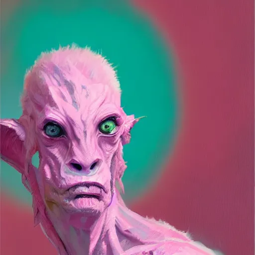 Image similar to fuzzy pink alien, portrait by greg rutkowski