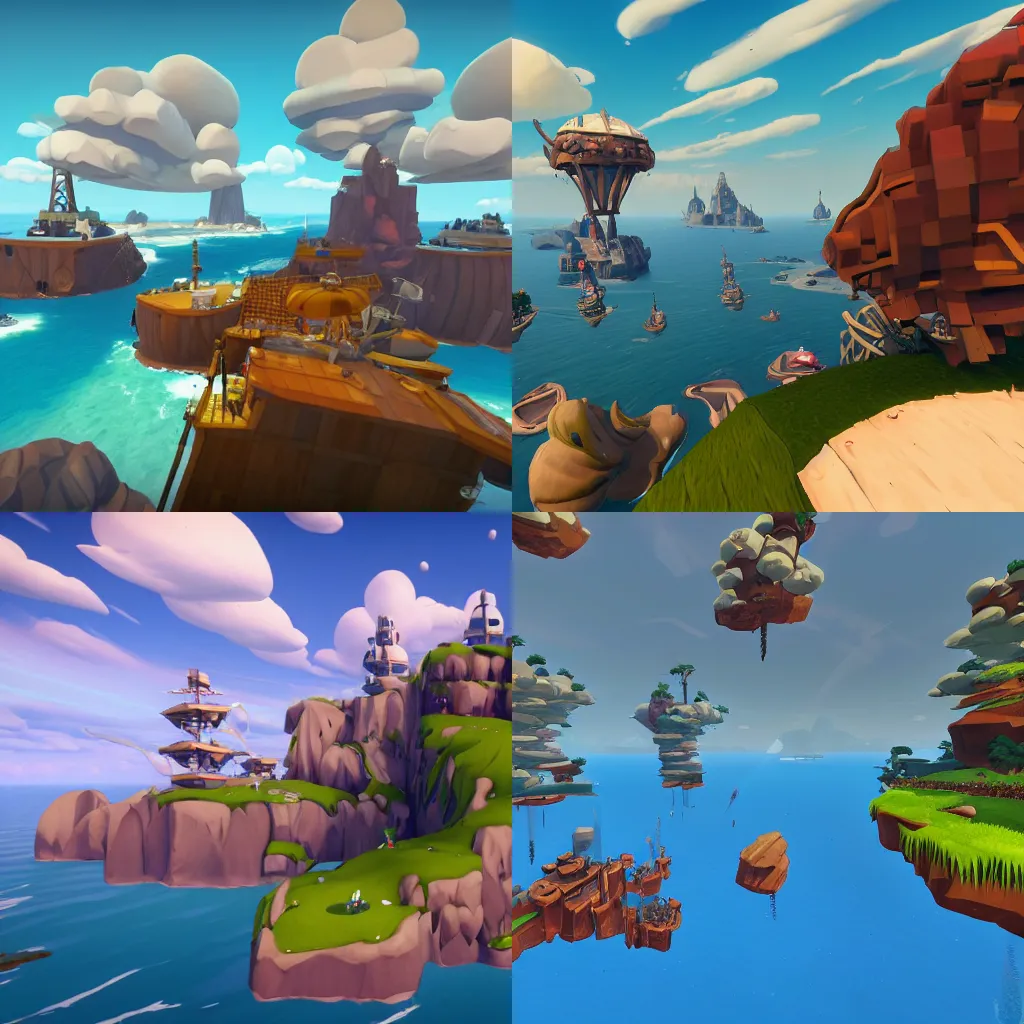 Prompt: Worlds Adrift game floating islands, airships in the background, trending on steam