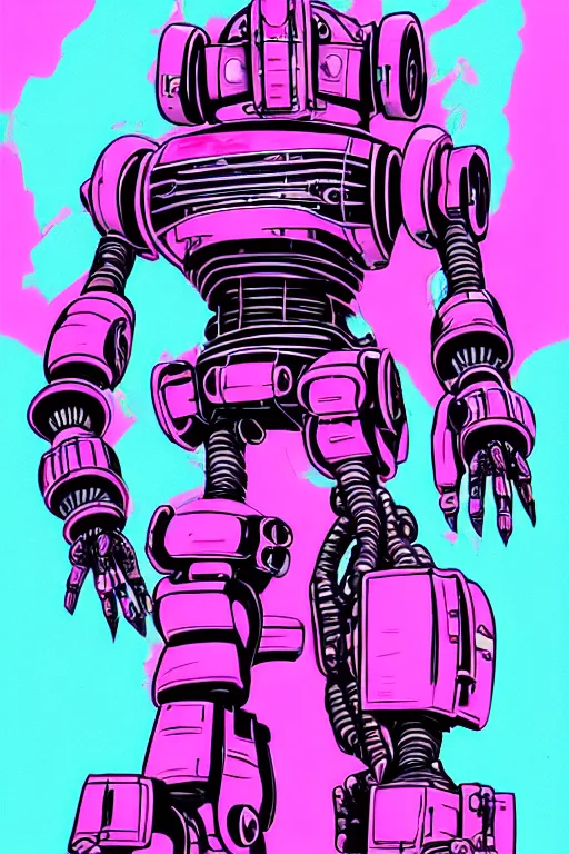 Image similar to pink mech robot - aesthetic, 4 k, acrylic paint style, pencil style, torn magazine style, pop art style, bioshock style, by mike swiderek, jorge lacera, ben lo, tyler west, ultrarealistic, sharp focus, intricate