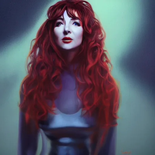 Image similar to A hyper real comic book style portait painting of Kate Bush in the center of the universe, unreal 5, hyperrealistic, octane render, cosplay, RPG portrait, dynamic lighting