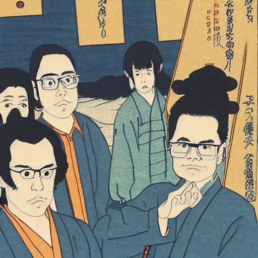 Image similar to weezer blue album cover, ukiyo - e style