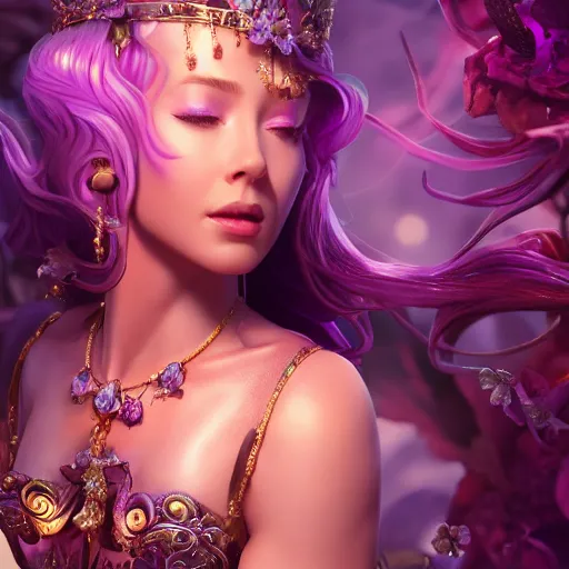 Image similar to wonderful princess of amethyst with fair skin, ornate 8 k gorgeous intricate detailed, accent lighting, dramatic light, octane render