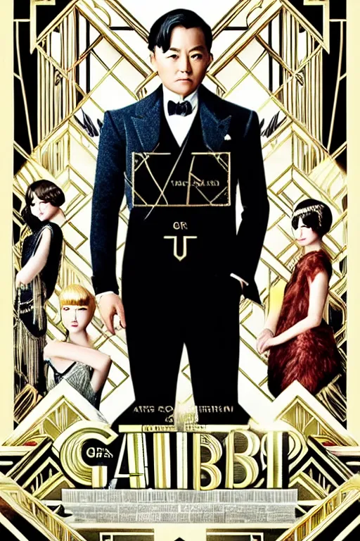 Prompt: YouTuber Lotus Yoshida, starring in the Great Gatsby, rule of thirds, movie poster with no text, award winning photo, unreal engine