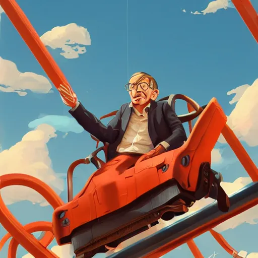 Image similar to stylized stephen hawking on roller coaster, minimalist ben hur, loftis, cory behance hd by jesper ejsing, by rhads, makoto shinkai and lois van baarle, ilya kuvshinov, rossdraws global illumination