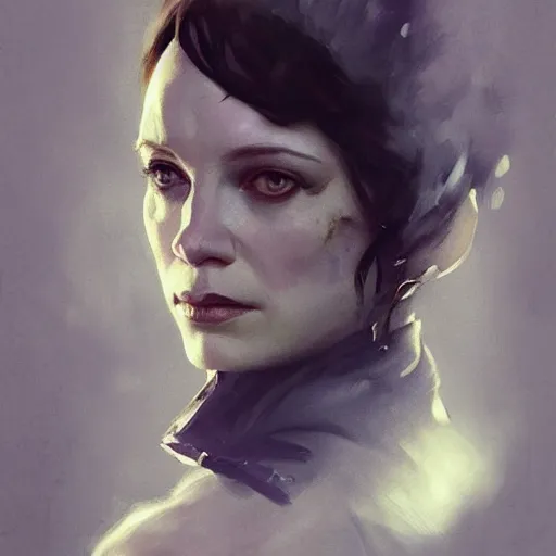 Image similar to portrait of christina hendricks in dishonored 2, painted by greg rutkowski, painted by stanley artgerm, painted by igor kieryluk, digital art, promotional art, trending on artstation