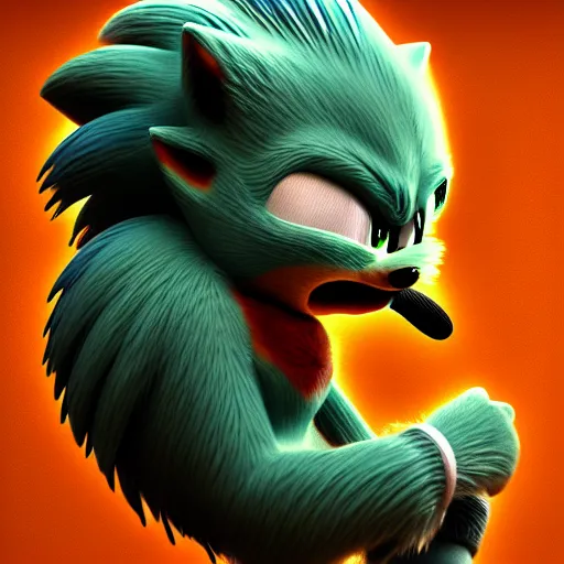 Prompt: sonic the hedgehog as a realistic monster, bizarre alien creature, digital art trending on artstation, fantasy 1978