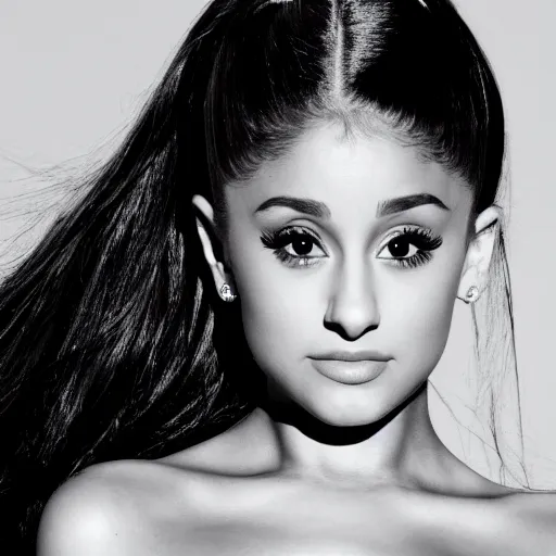 Image similar to Ariana grande, photograph, black background, swimsuit, posing, new song, 4k photo, famous photograph
