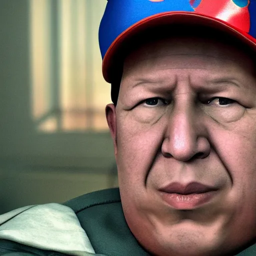 Image similar to A still of Hugo Chávez as Solid Snake from Metal Gear Solid, 4k, photograph, photoreal, realistic, highly detailed, promo shoot, award winning