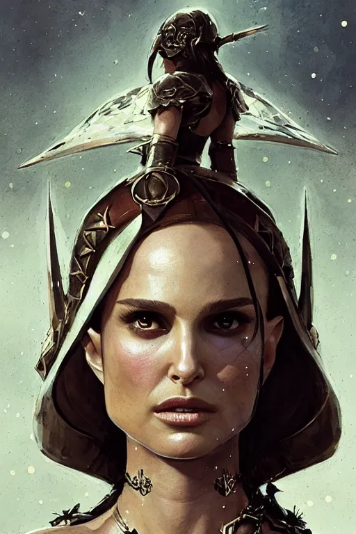 Image similar to natalie portman, legendary warrior, heroic, lord of the rings, tattoos, decorative ornaments, battle armor, by carl spitzweg, ismail inceoglu, vdragan bibin, hans thoma, greg rutkowski, alexandros pyromallis, perfect face, fine details, realistic shading photorealism