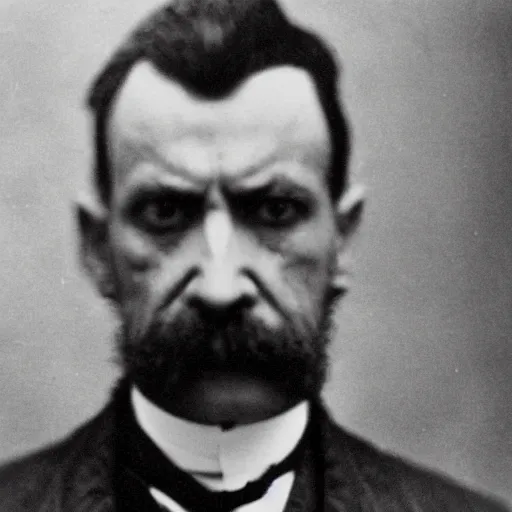 Image similar to close up photo portrait of a 19th century brutal angry gangster by Diane Arbus and Louis Daguerre