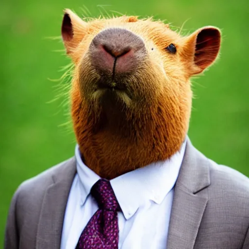 Image similar to capybara head, a man wearing a suit capybara head