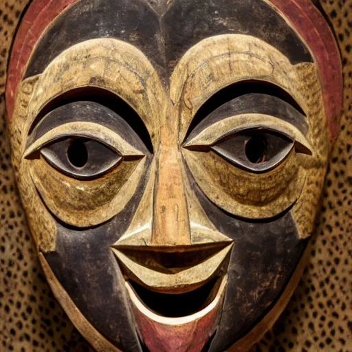 Image similar to African mask in a museum, photography, realistic 4k