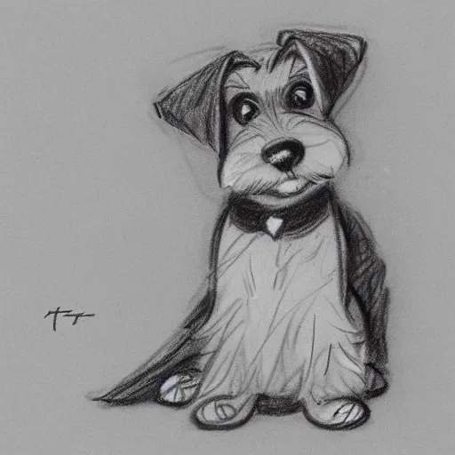 Image similar to milt kahl pencil sketch of happy mini schnauzer