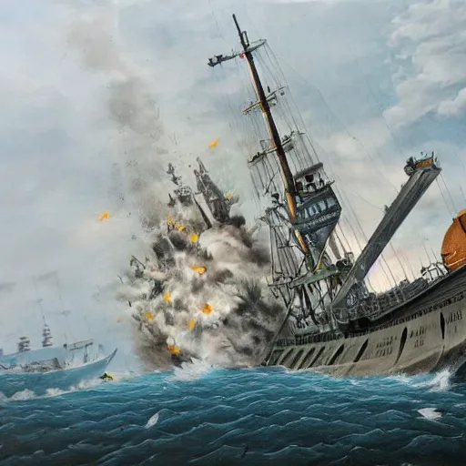 Image similar to hyper detailed painting of a ship being sunk by a giant lung