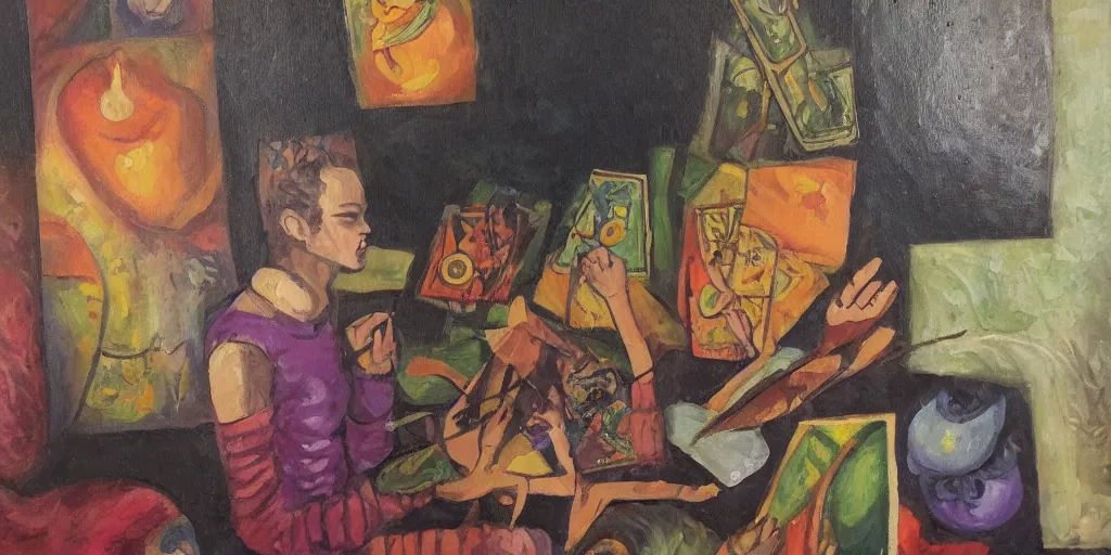 Image similar to tarot reading, oil painting