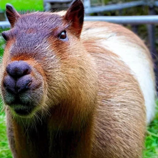 Image similar to a hybrid between a capybara and a llama