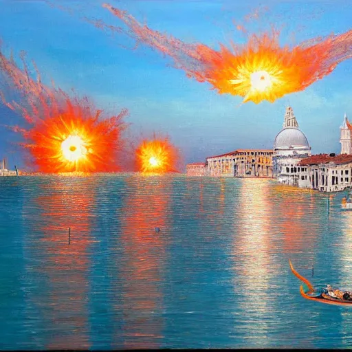 Prompt: a 1 8 th painting of a nuclear explosion in venice