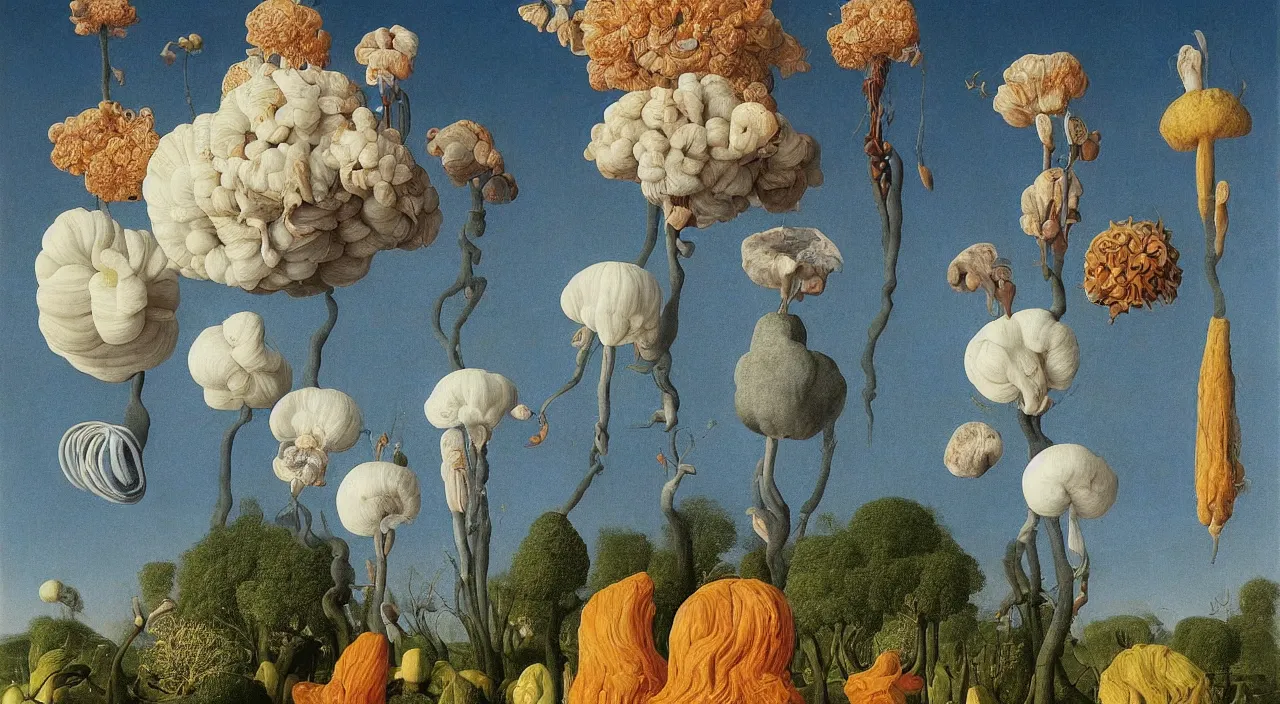 Prompt: a single colorful! tall fungus white! clear empty sky, a high contrast!! ultradetailed photorealistic painting by jan van eyck, audubon, rene magritte, agnes pelton, max ernst, walton ford, andreas achenbach, ernst haeckel, hard lighting, masterpiece