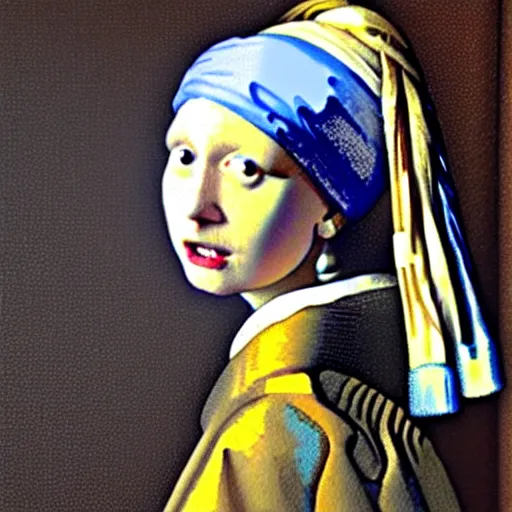 Image similar to donald trump with a pearl earring, drawn by johannes vermeer