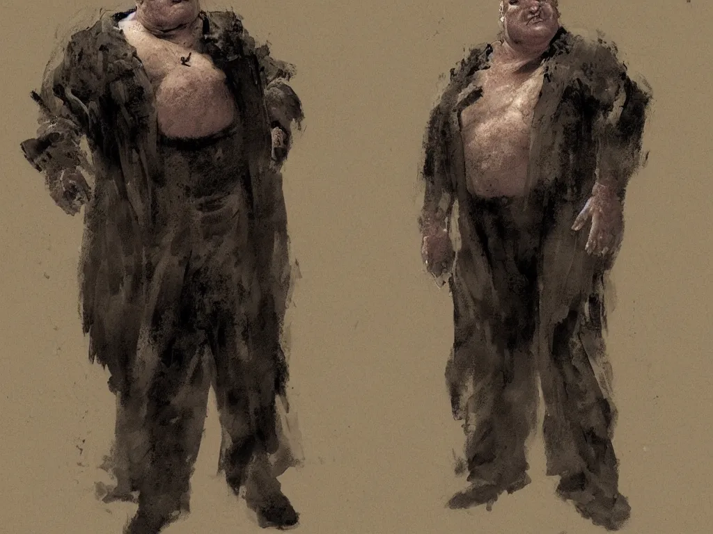 Prompt: full body portrait of kenneth mcmillan as the baron harkonnen, craig mullins style